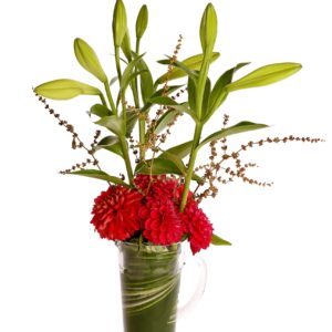 Fresh Flowers in Vase with Dash of Red