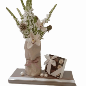 Fresh Flowers in "Crinkled" Vase with 9-pc Choc Box