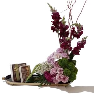Fresh Flower Arrangement with 9-pc choc box and 6 pc Butterbliss cookies
