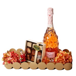 Gold Tray with Wine & Chocs