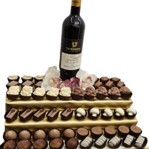 Wine on 52-pc choc praline platform