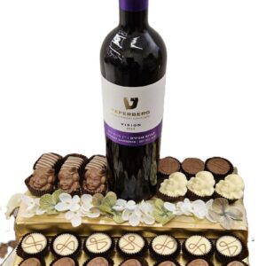 Wine on 33-pc choc praline platform