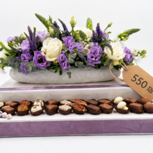 Fresh Flowers in Oval Vase with Pralines